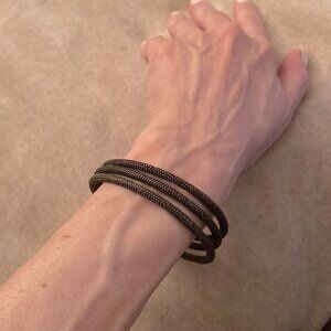 Set Of 3 Textured Metal Antique Brass Black Oxidized Finish Bracelets